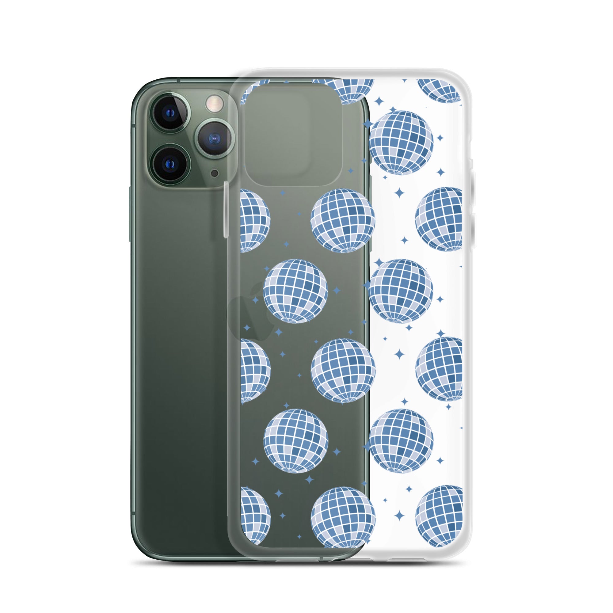 Dark Blue Disco Balls Clear iPhone Case