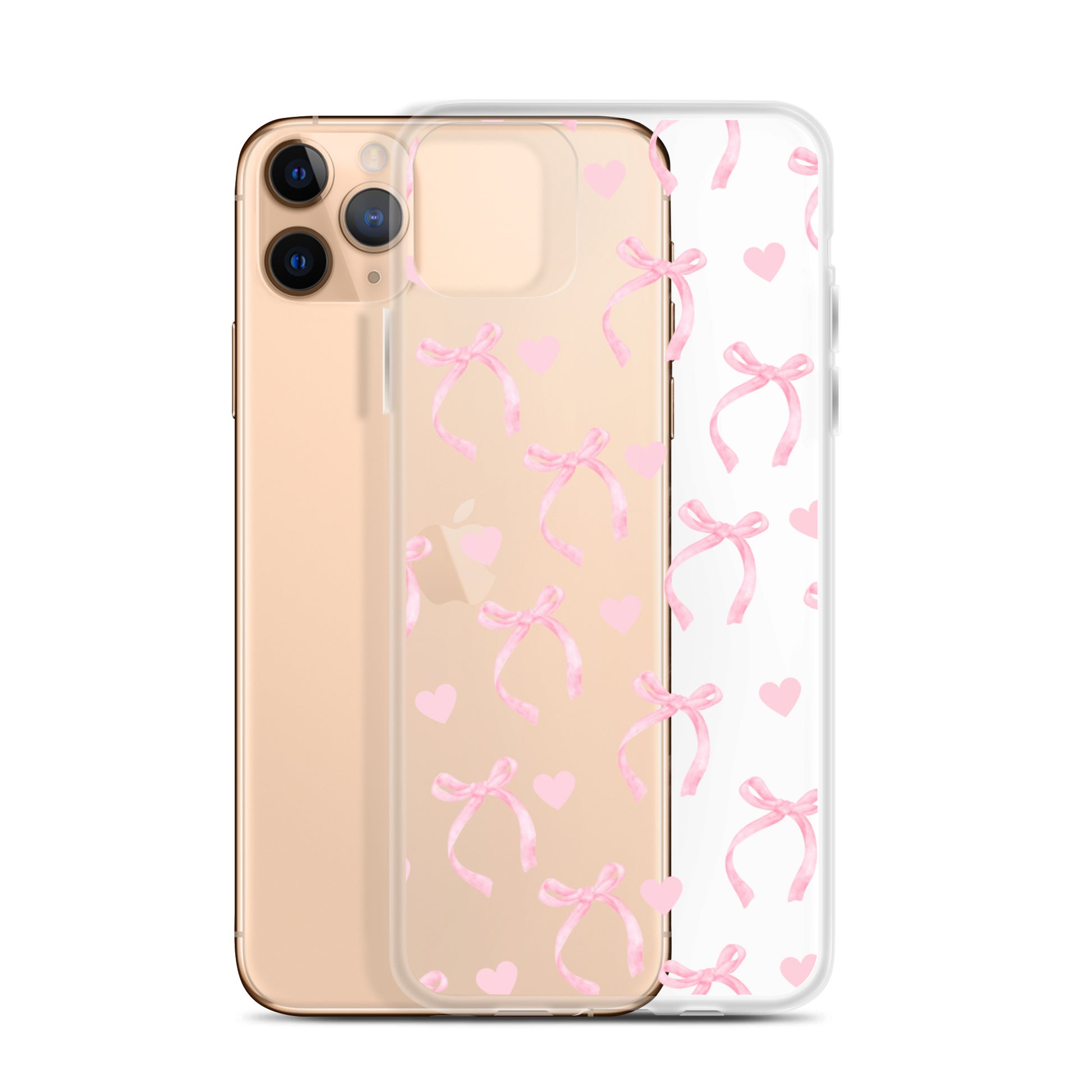 Pink Bows & Hearts Clear iPhone Case Stella Cases Pink Bows & Hearts Clear iPhone Case Stella Cases