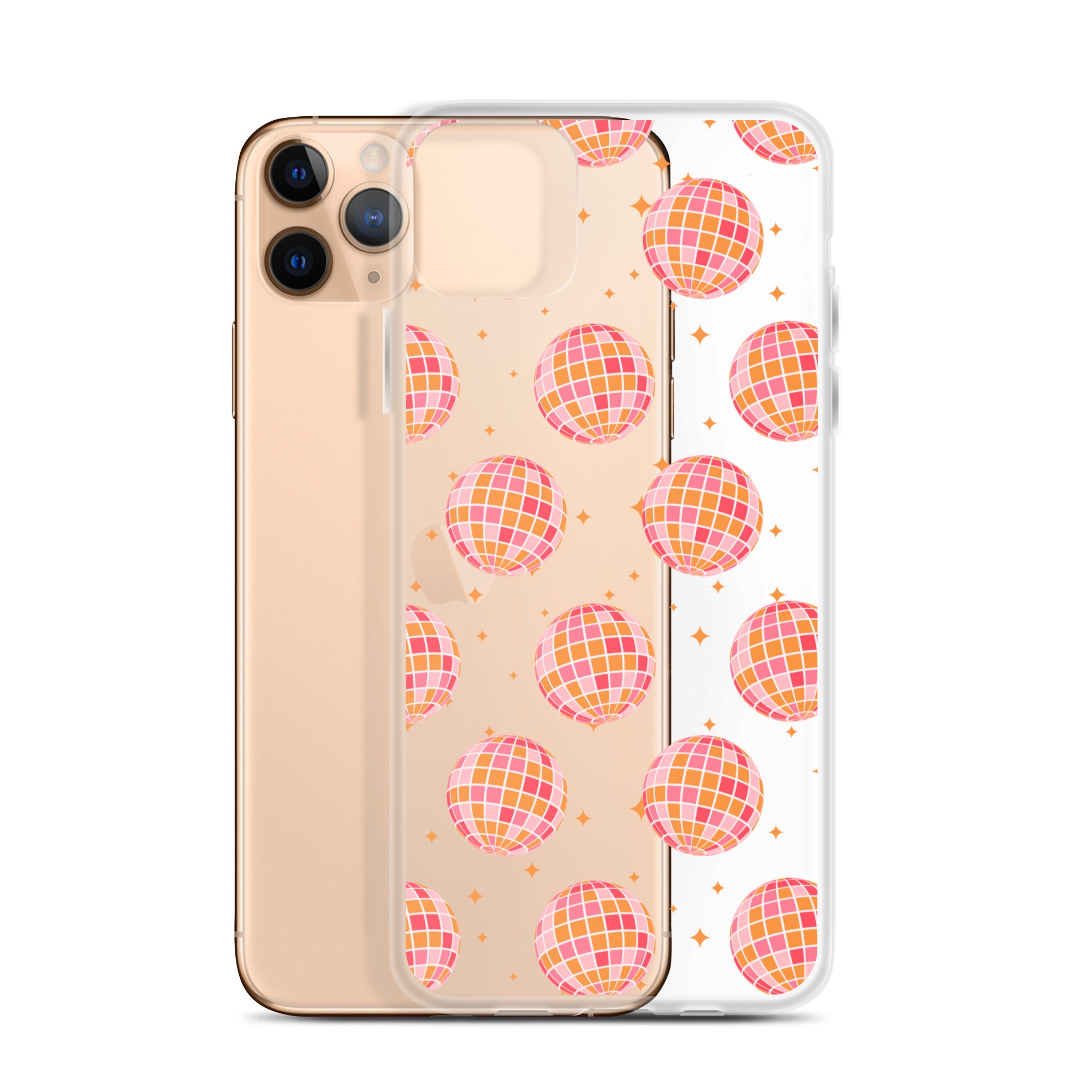 Pink & Orange Disco Balls Clear iPhone Case