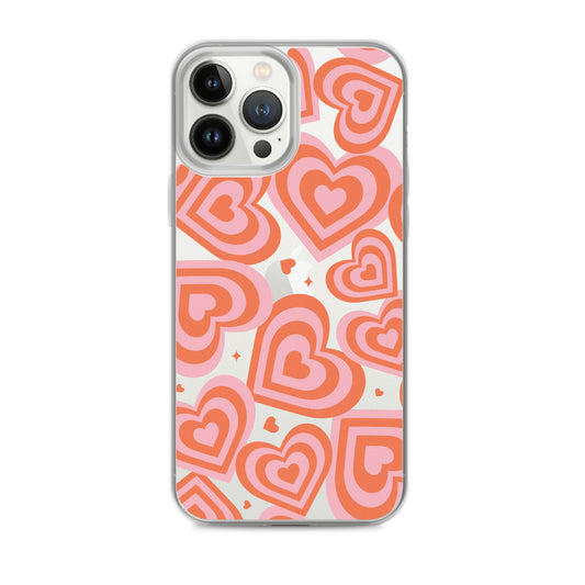 Pink & Red Hearts Clear iPhone Case iPhone 13 Pro Max