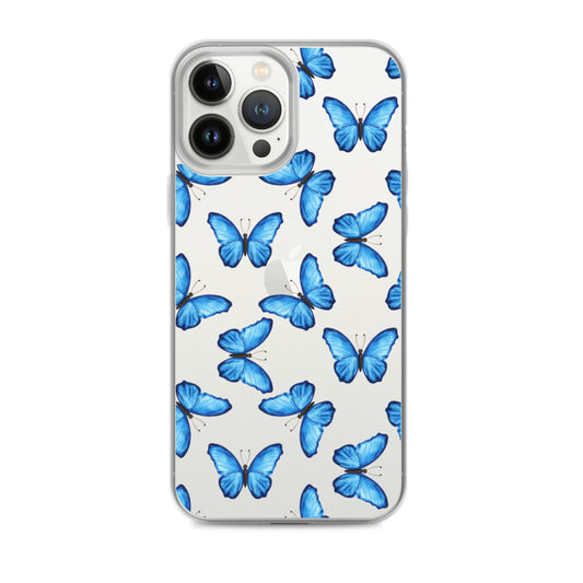 Blue Butterfly Clear iPhone Case iPhone 13 Pro Max