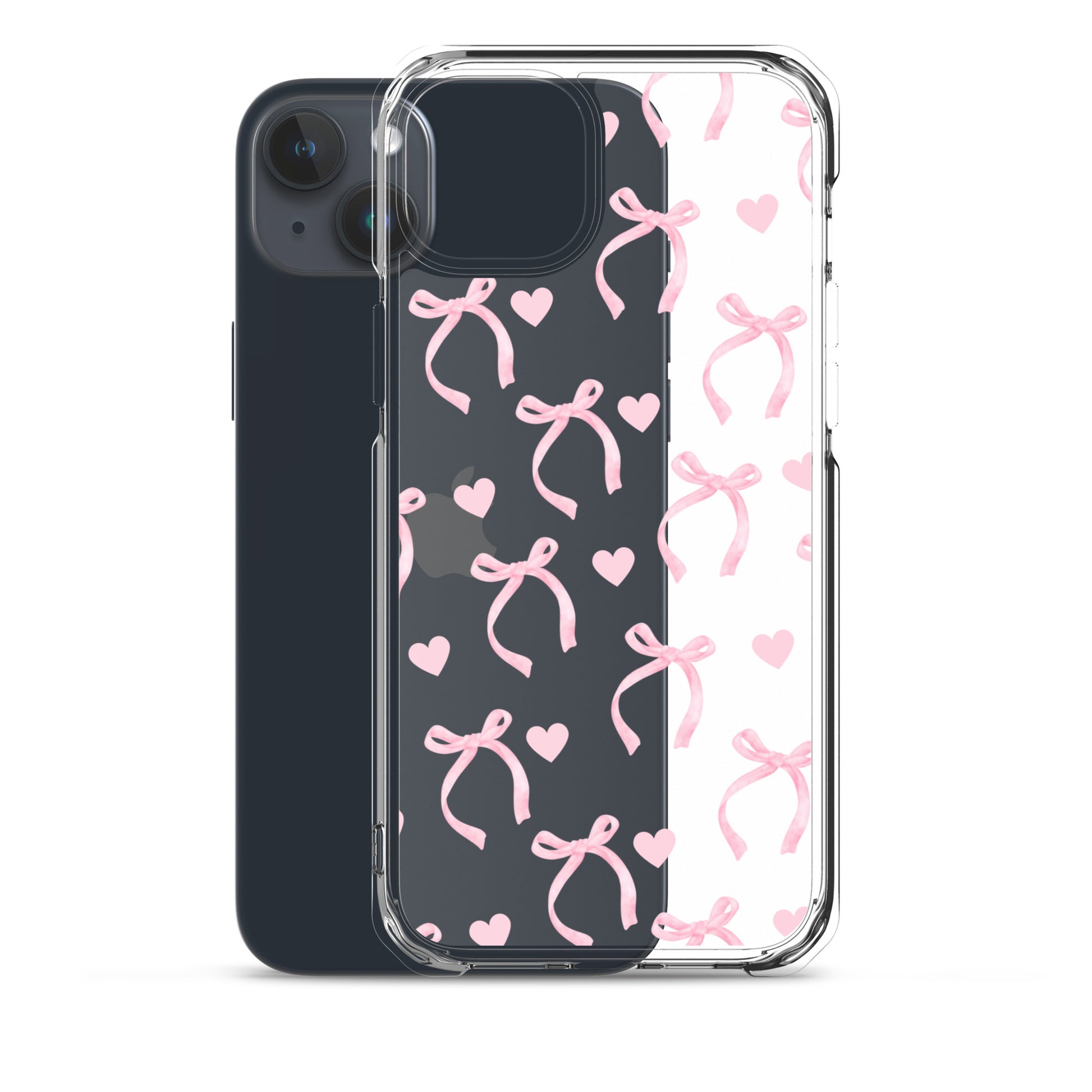 Pink Bows & Hearts Clear iPhone Case Stella Cases Pink Bows & Hearts Clear iPhone Case Stella Cases