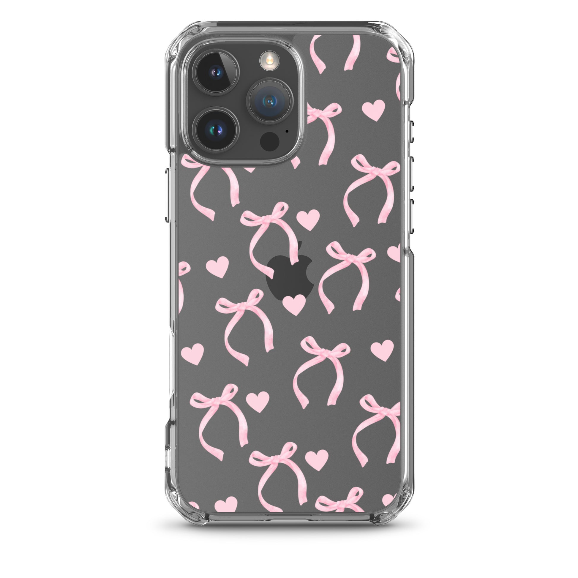 Pink Bows & Hearts Clear iPhone Case – Stella Cases Pink Bows & Hearts Clear iPhone Case – Stella Cases