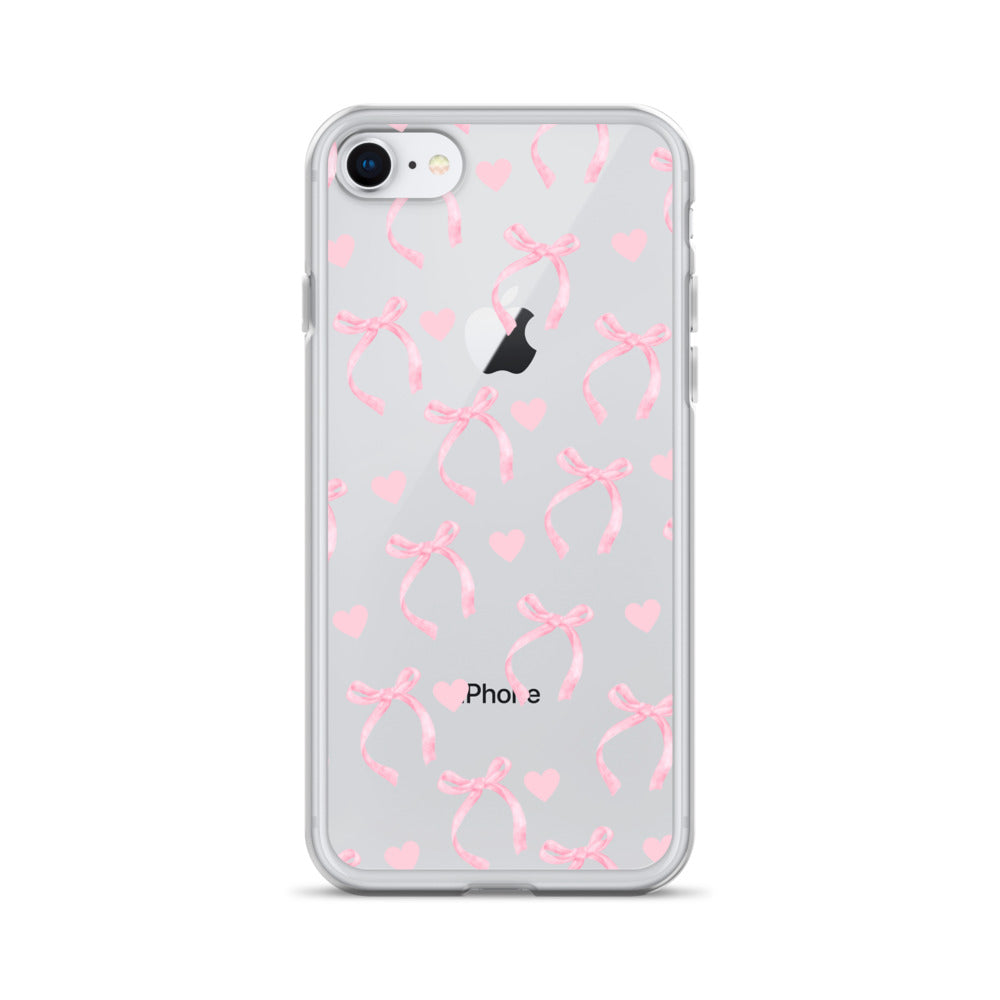 Pink Bows & Hearts Clear iPhone Case