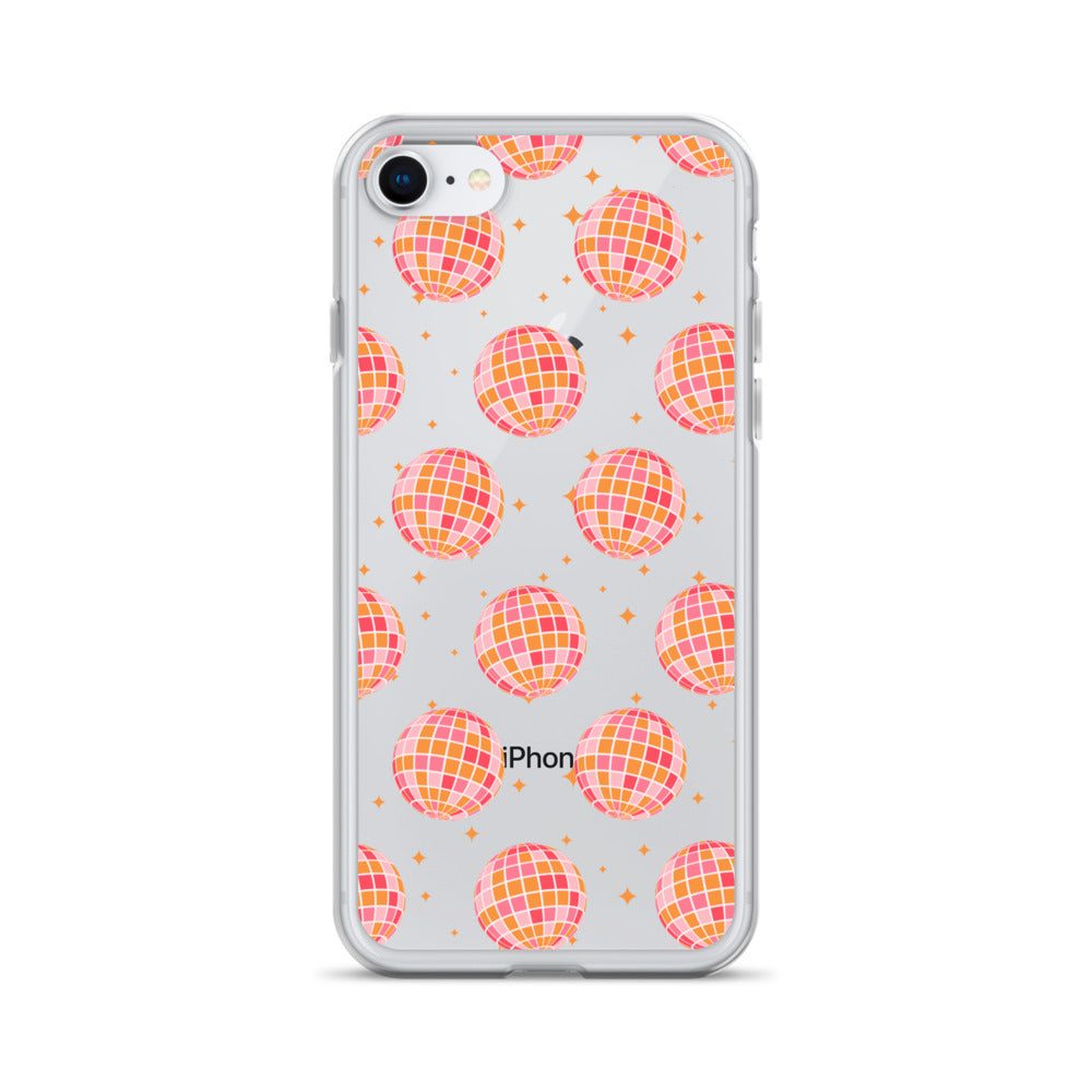 Pink & Orange Disco Balls Clear iPhone Case