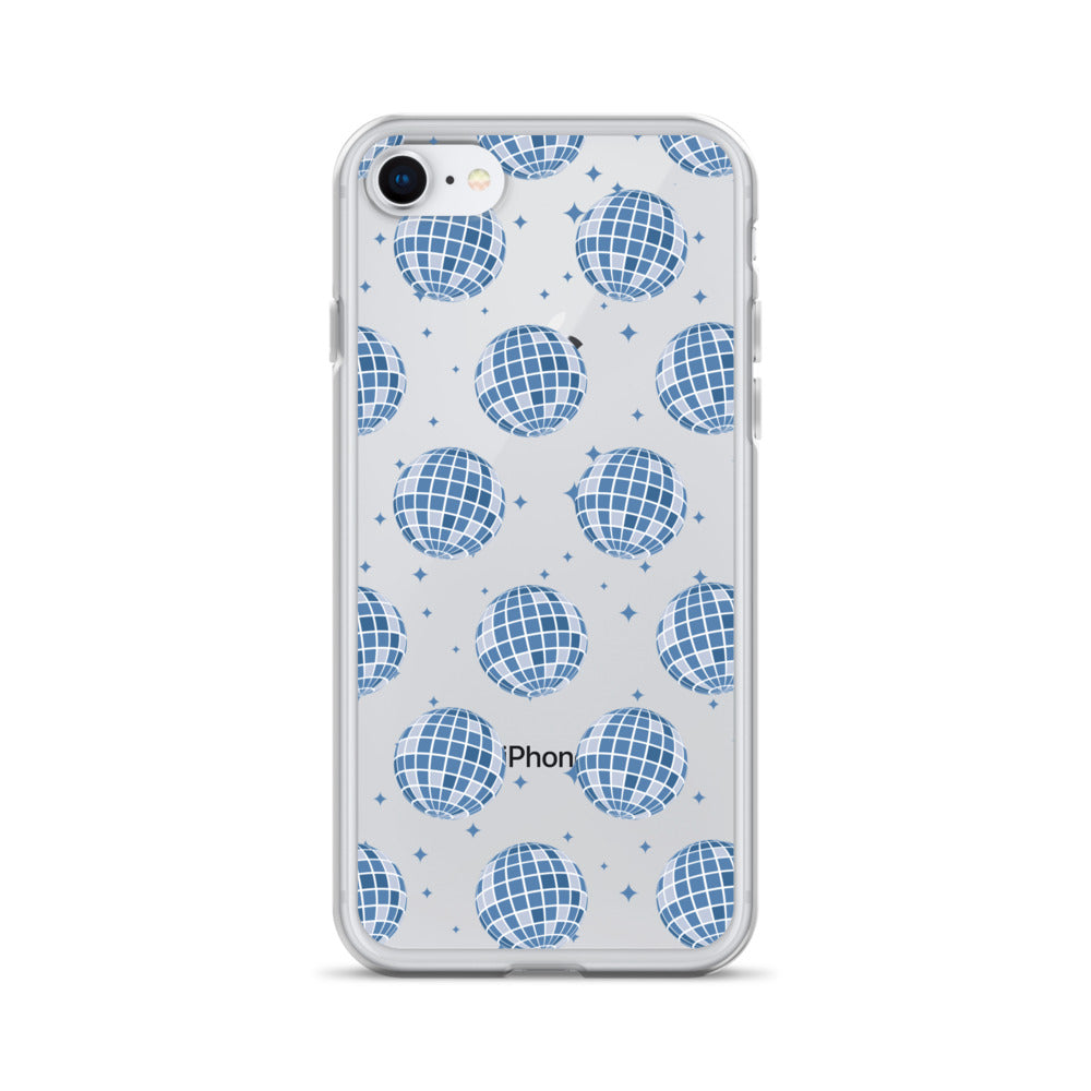 Dark Blue Disco Balls Clear iPhone Case