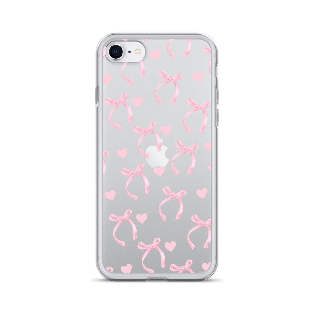 Pink Bows & Hearts Clear iPhone Case