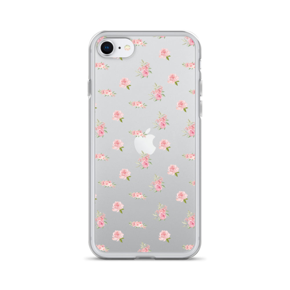 Pink Vintage Roses Clear iPhone Case