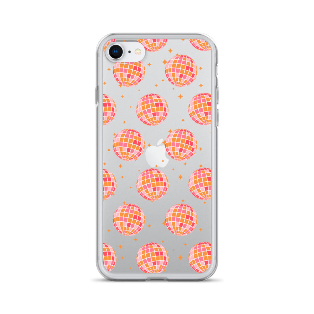 Pink & Orange Disco Balls Clear iPhone Case