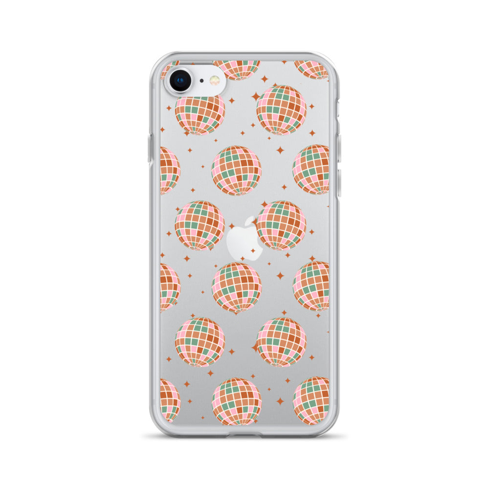 Brown Boho Disco Balls Clear iPhone Case