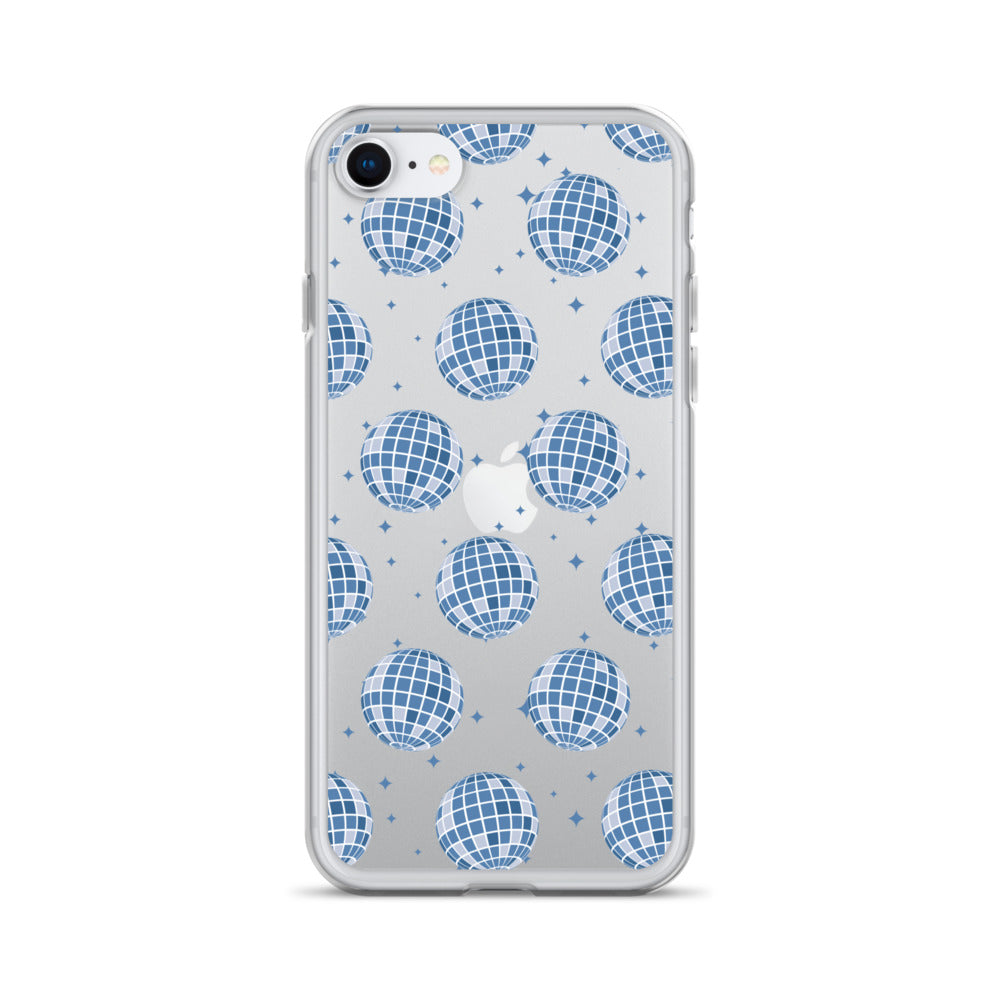 Dark Blue Disco Balls Clear iPhone Case