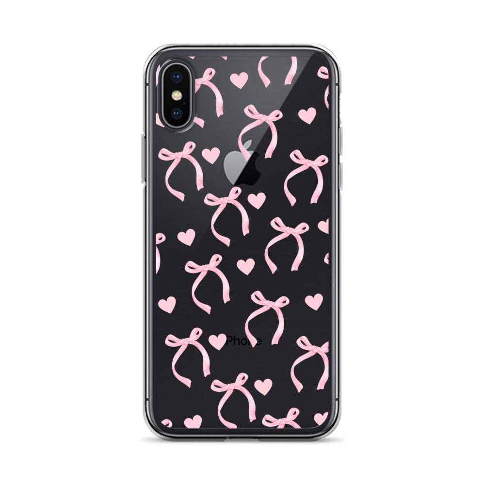 Pink Bows & Hearts Clear iPhone Case