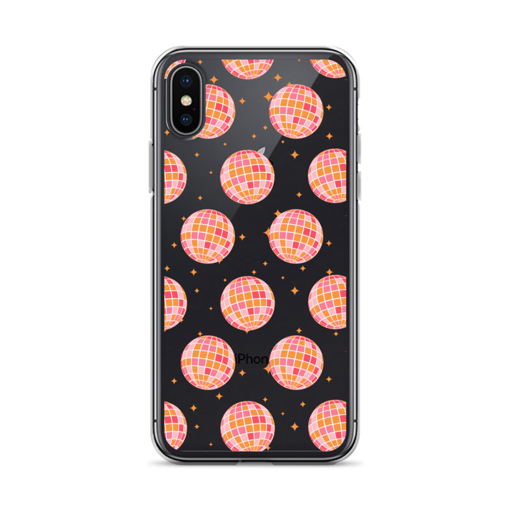 Pink & Orange Disco Balls Clear iPhone Case