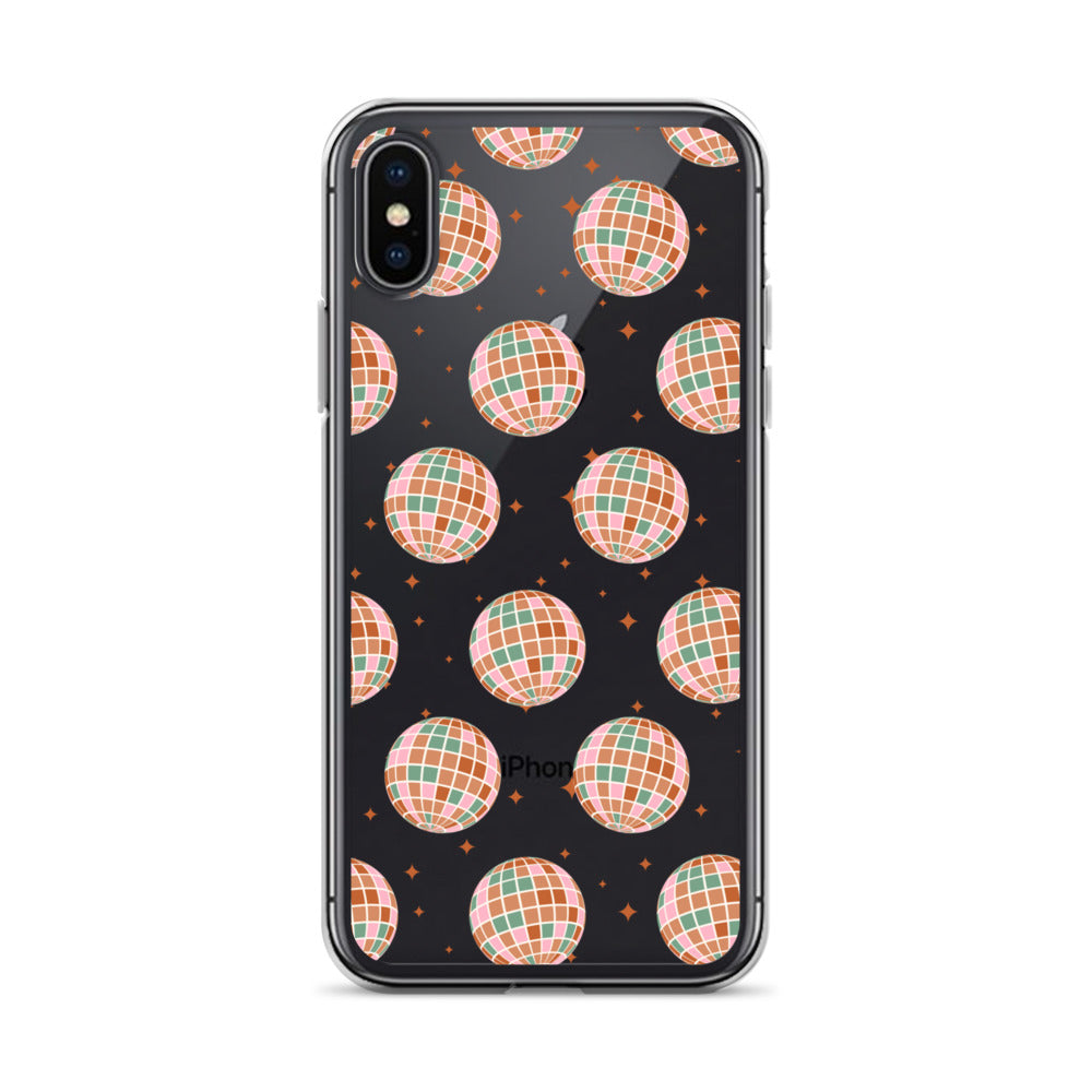 Brown Boho Disco Balls Clear iPhone Case