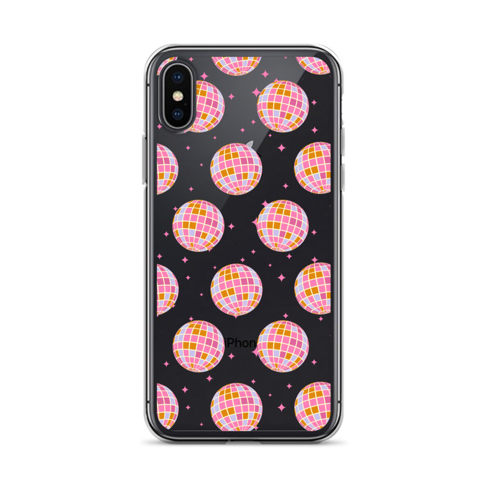 Pink & Blue Disco Balls Clear iPhone Case