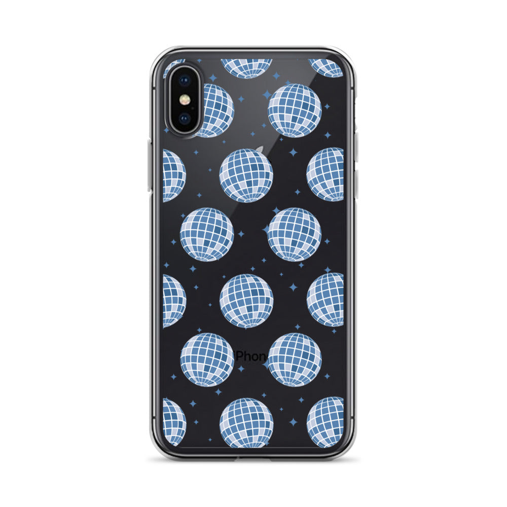 Dark Blue Disco Balls Clear iPhone Case