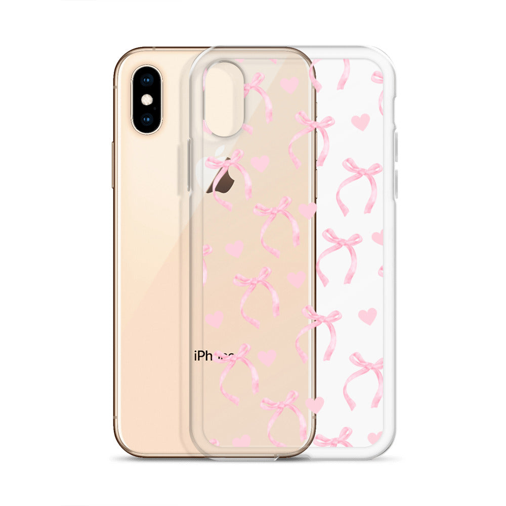 Pink Bows & Hearts Clear iPhone Case – Stella Cases Pink Bows & Hearts Clear iPhone Case – Stella Cases