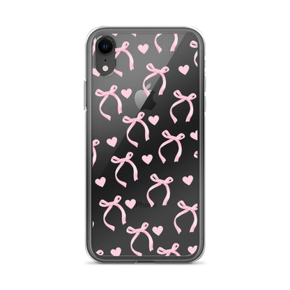 Pink Bows & Hearts Clear iPhone Case