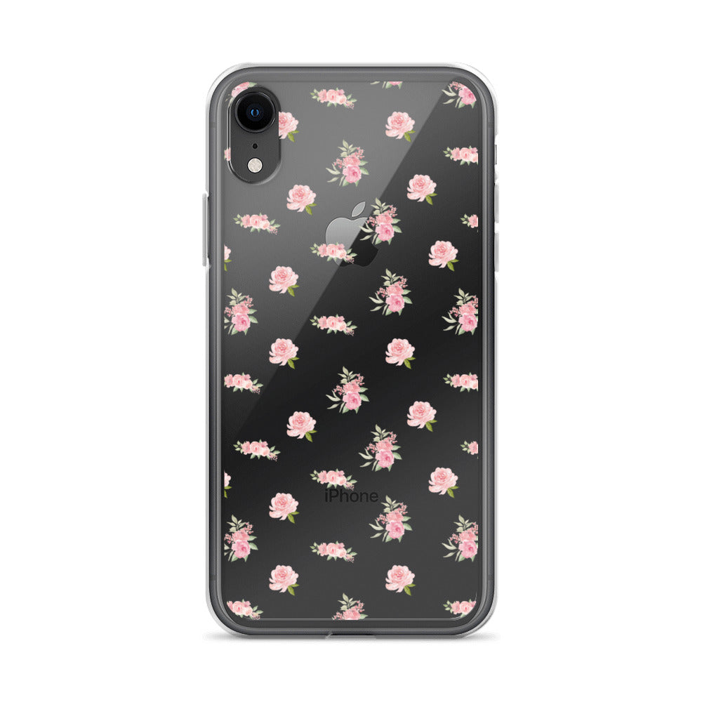 Pink Vintage Roses Clear iPhone Case