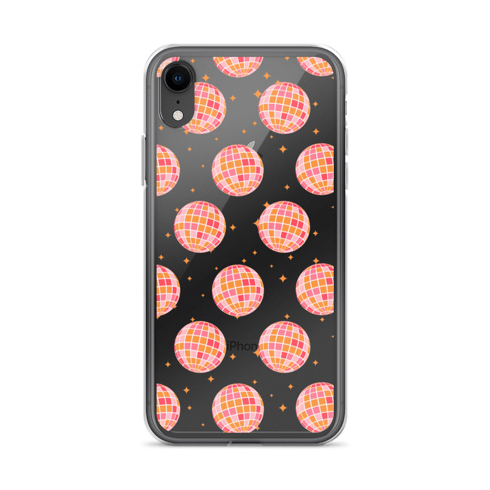 Pink & Orange Disco Balls Clear iPhone Case
