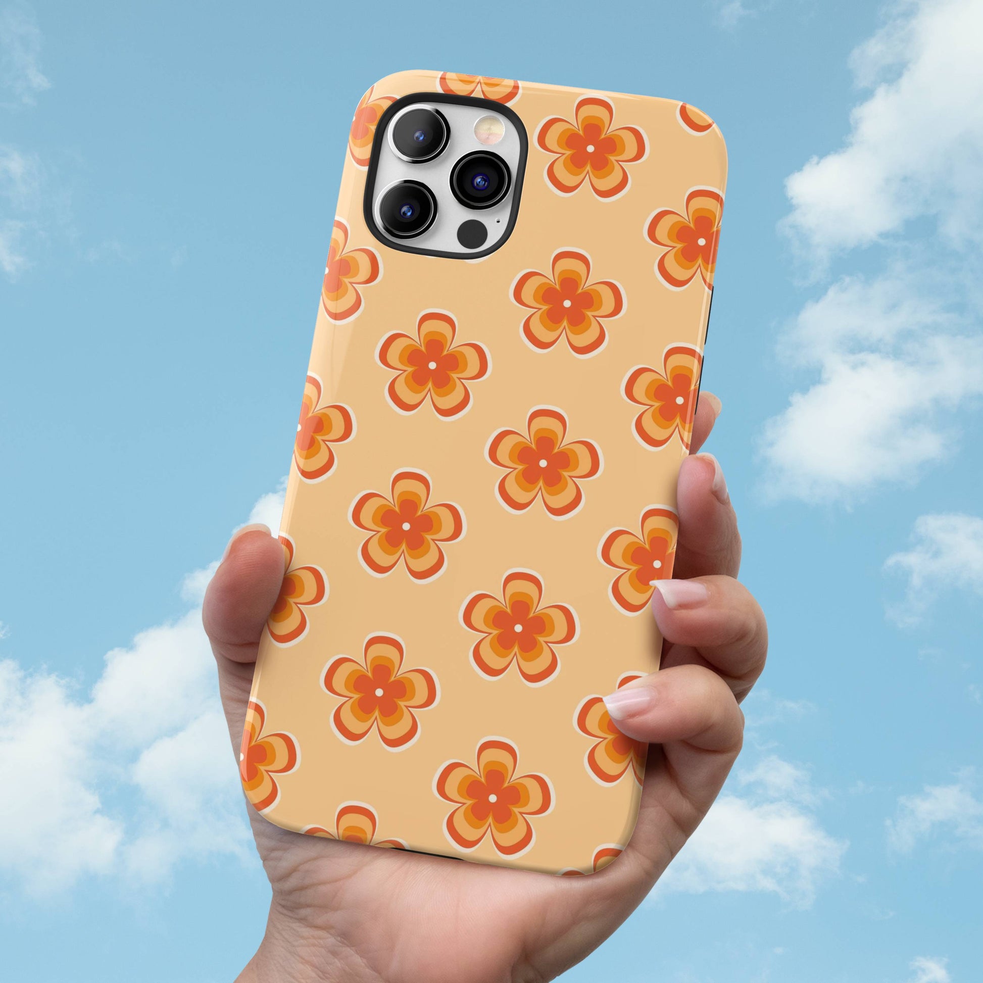 Orange Retro Flowers iPhone Case