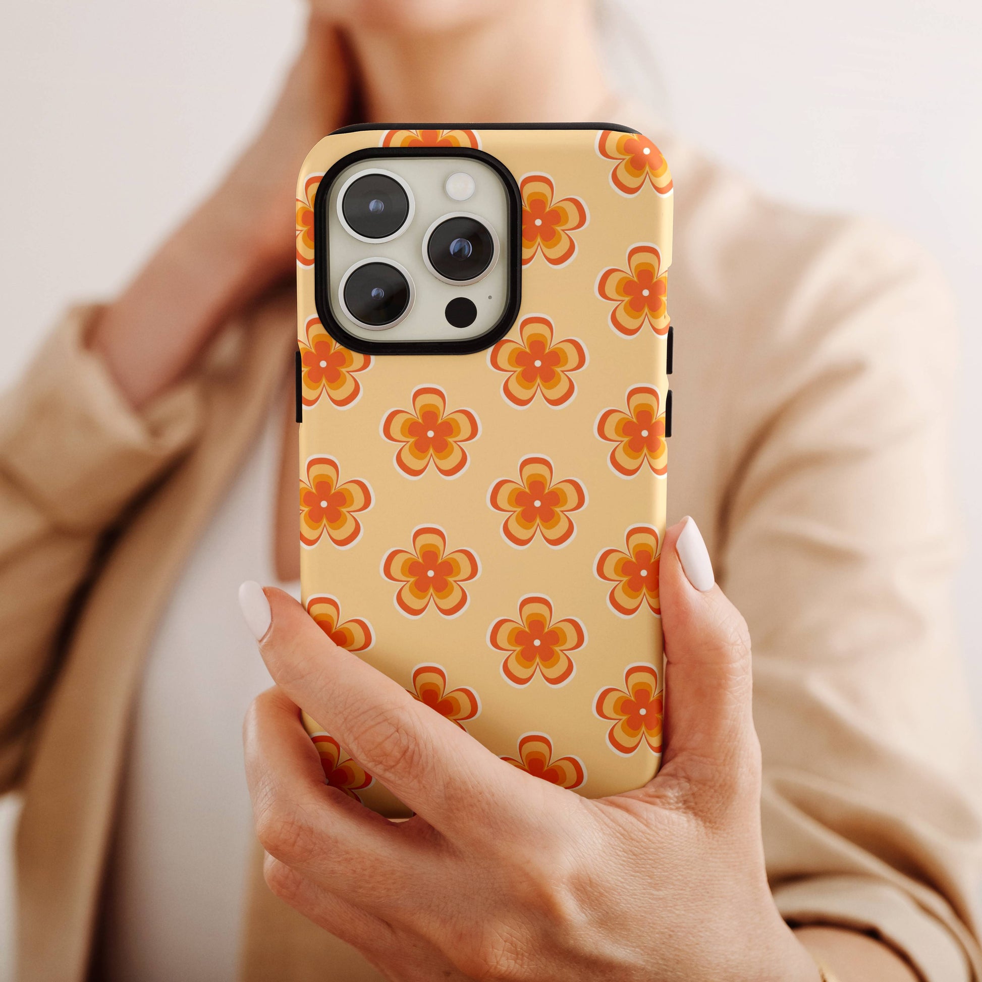 Orange Retro Flowers iPhone Case
