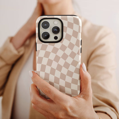 Neutral Wavy Checkered iPhone Case