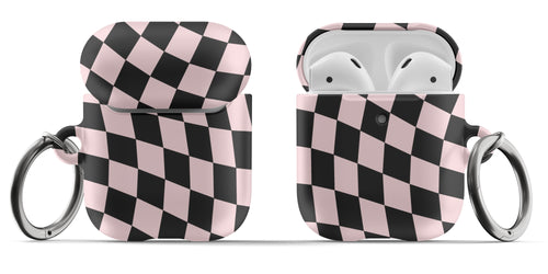 Black & Pink Wavy Checkered AirPods Case