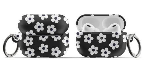 Black Retro Flowers AirPods Case