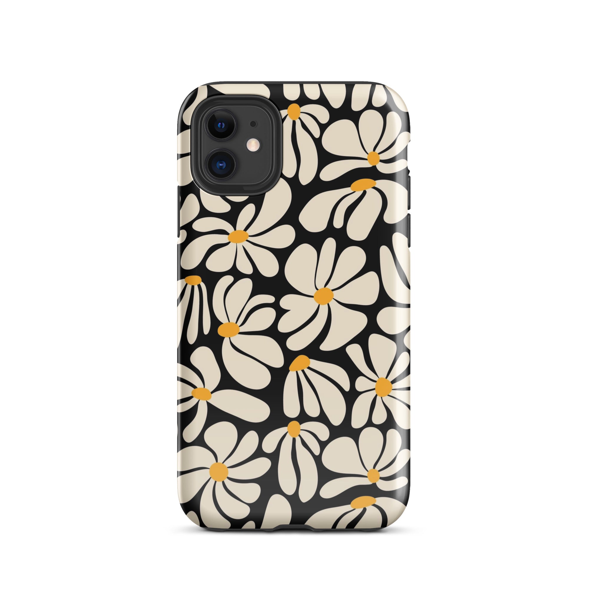 Black Retro Flowers iPhone Case iPhone 11 Glossy