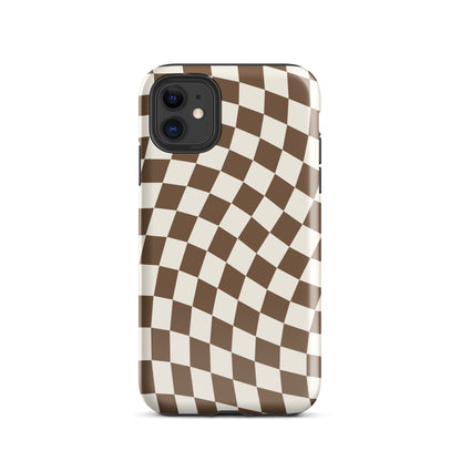 Brown Wavy Checkered iPhone Case iPhone 11 Glossy