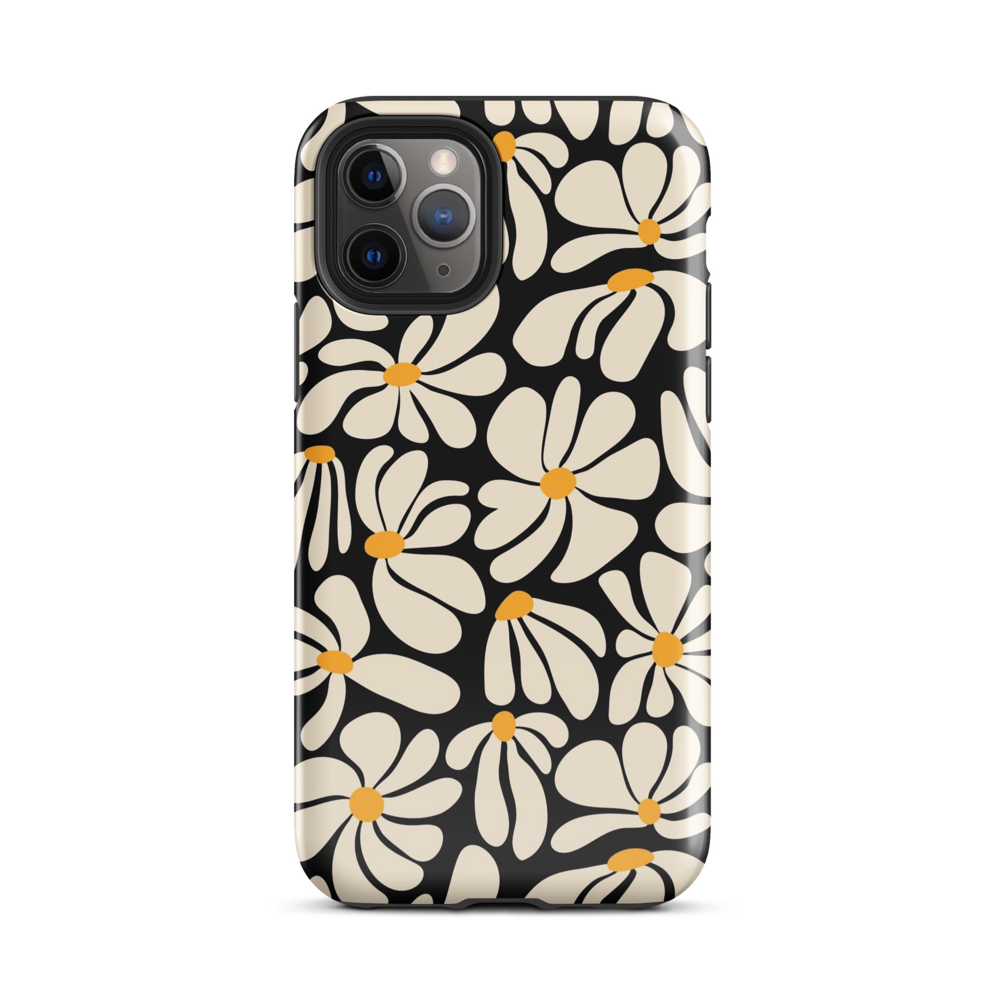 Black Retro Flowers iPhone Case iPhone 11 Pro Glossy
