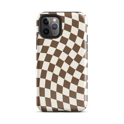 Brown Wavy Checkered iPhone Case iPhone 11 Pro Glossy