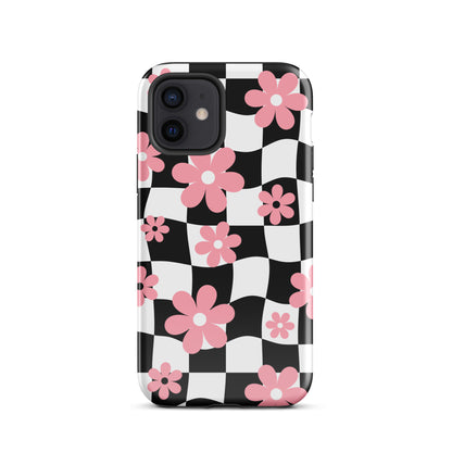 Floral Wavy Checkered iPhone Case iPhone 12 Glossy