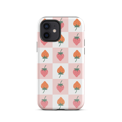 Strawberry Checkered iPhone Case iPhone 12 Glossy