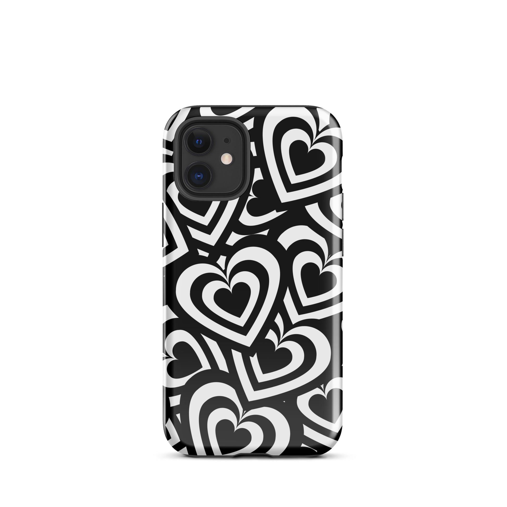 Black & White Hearts iPhone Case iPhone 12 mini Glossy