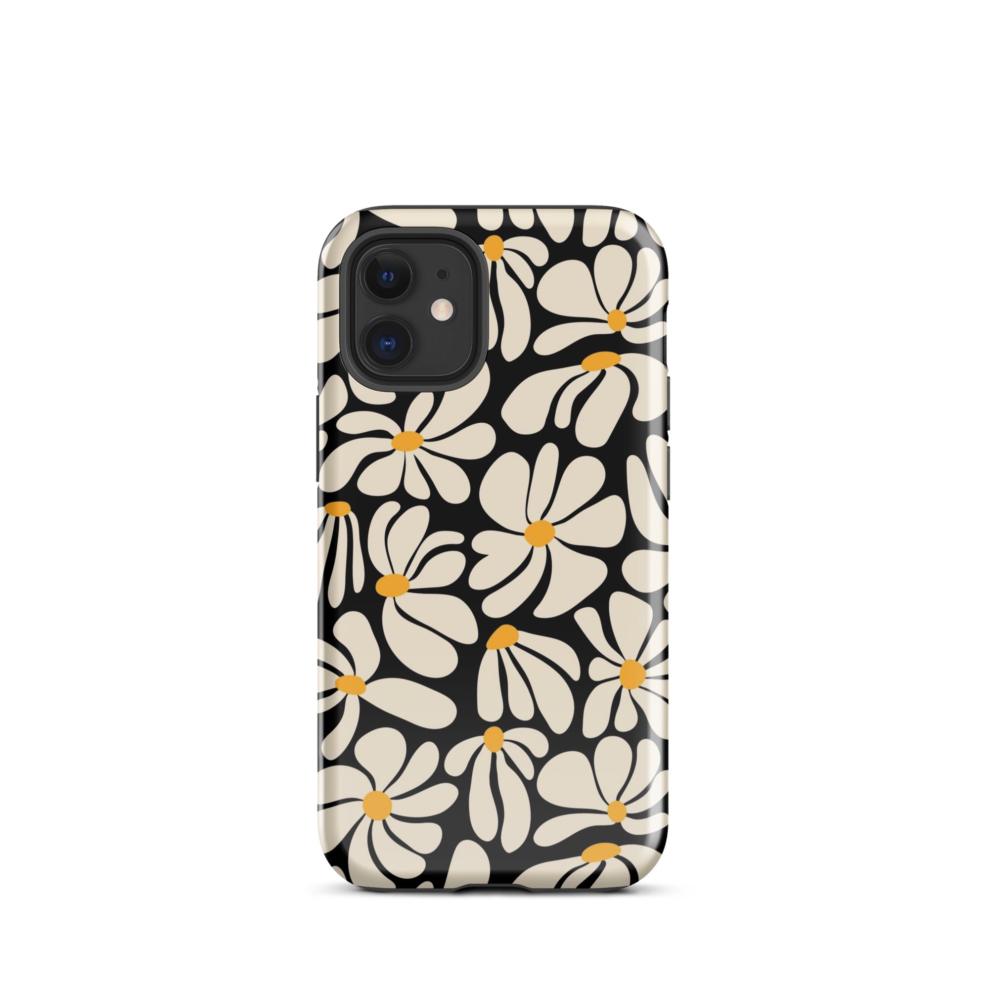 Black Retro Flowers iPhone Case iPhone 12 mini Glossy