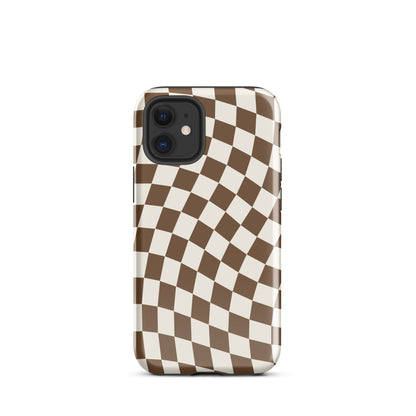 Brown Wavy Checkered iPhone Case iPhone 12 mini Glossy