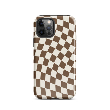 Brown Wavy Checkered iPhone Case iPhone 12 Pro Glossy