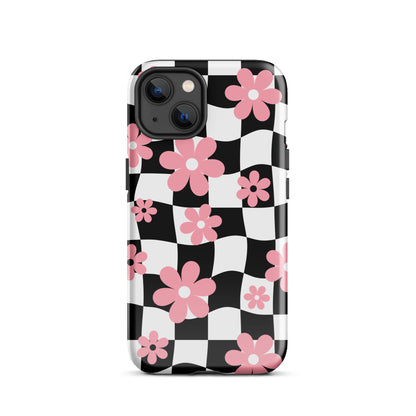 Floral Wavy Checkered iPhone Case iPhone 13 Glossy