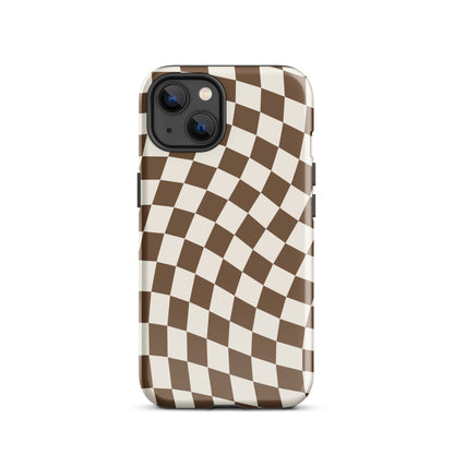 Brown Wavy Checkered iPhone Case iPhone 13 Glossy