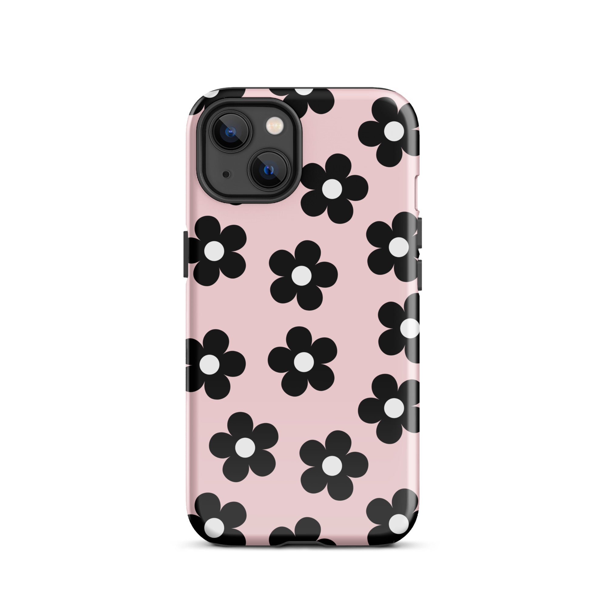 Pink & Black Retro Flowers iPhone Case