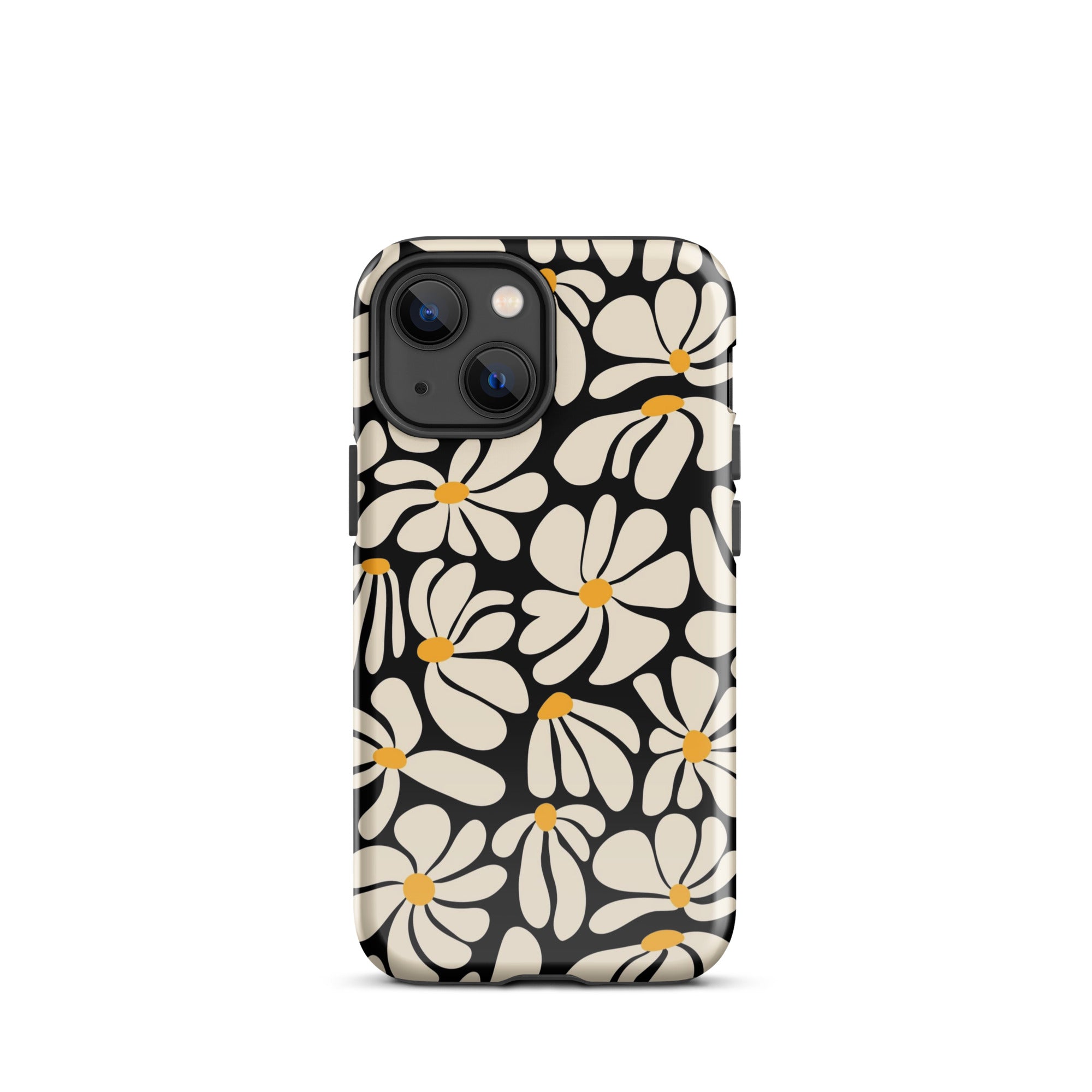 Black Retro Flowers iPhone Case iPhone 13 mini Glossy