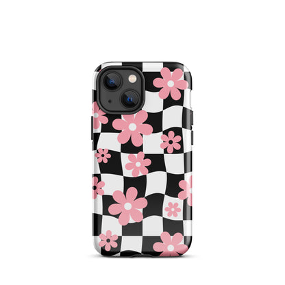 Floral Wavy Checkered iPhone Case iPhone 13 mini Glossy