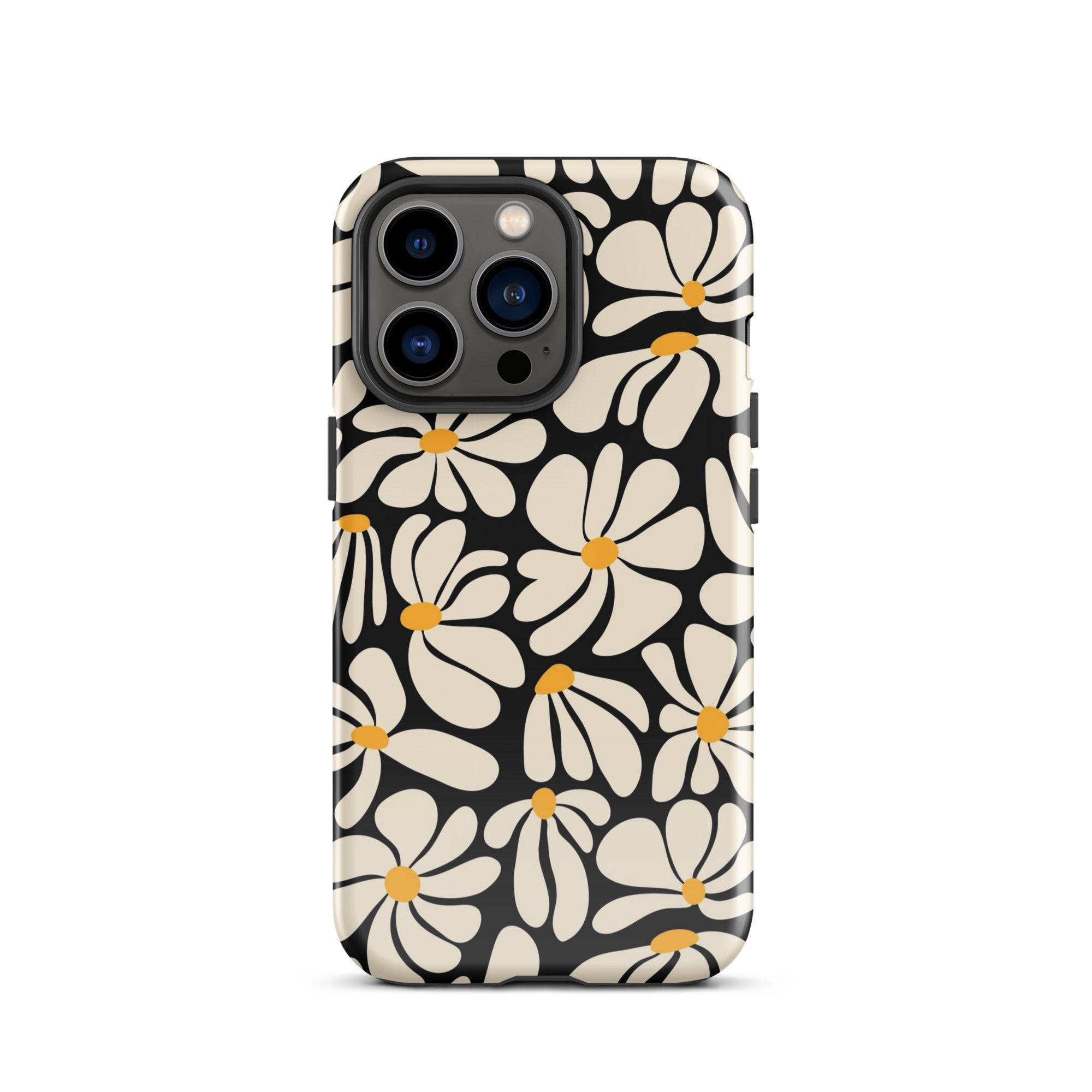 Black Retro Flowers iPhone Case iPhone 13 Pro Glossy