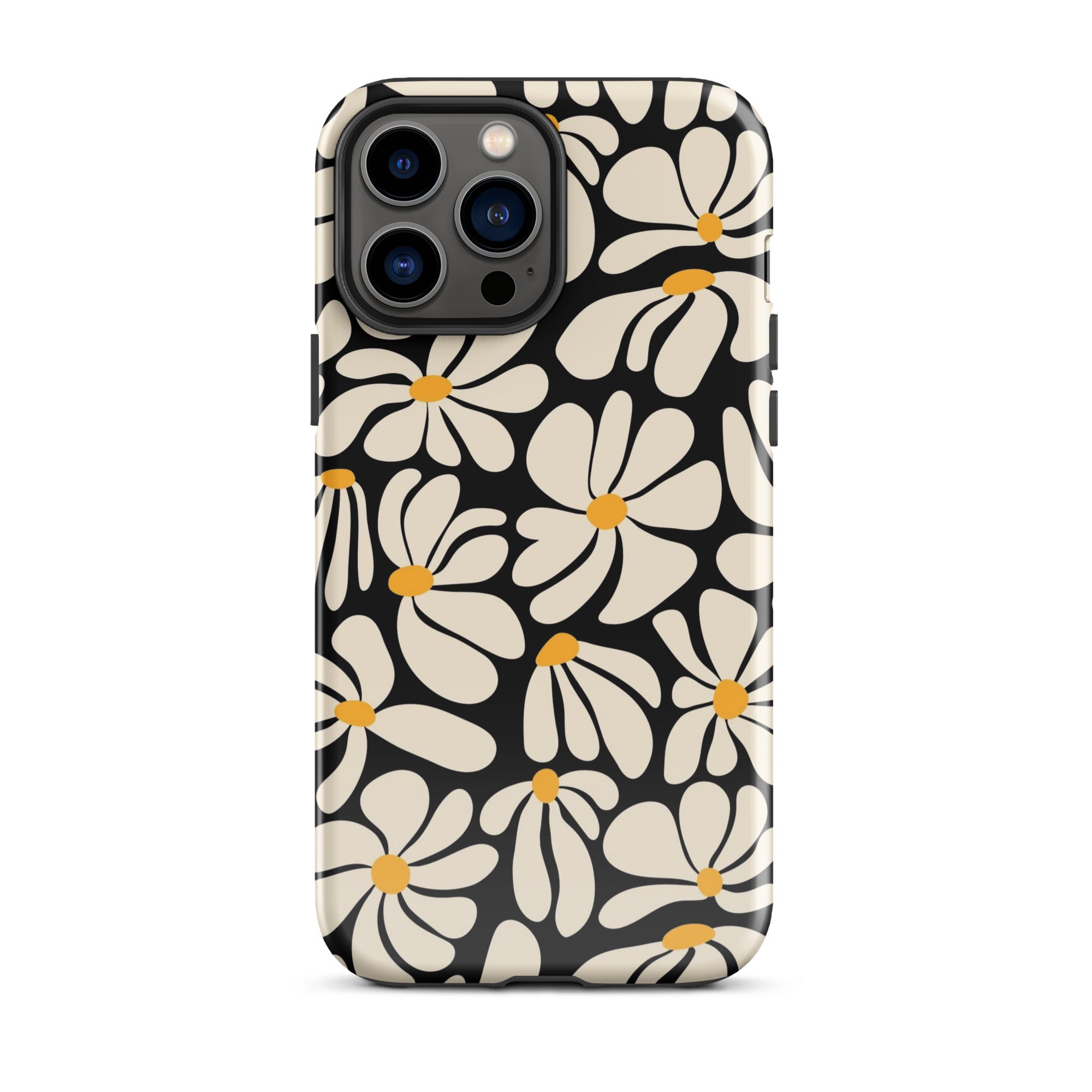 Black Retro Flowers iPhone Case iPhone 13 Pro Max Glossy