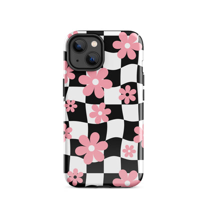 Floral Wavy Checkered iPhone Case iPhone 14 Glossy