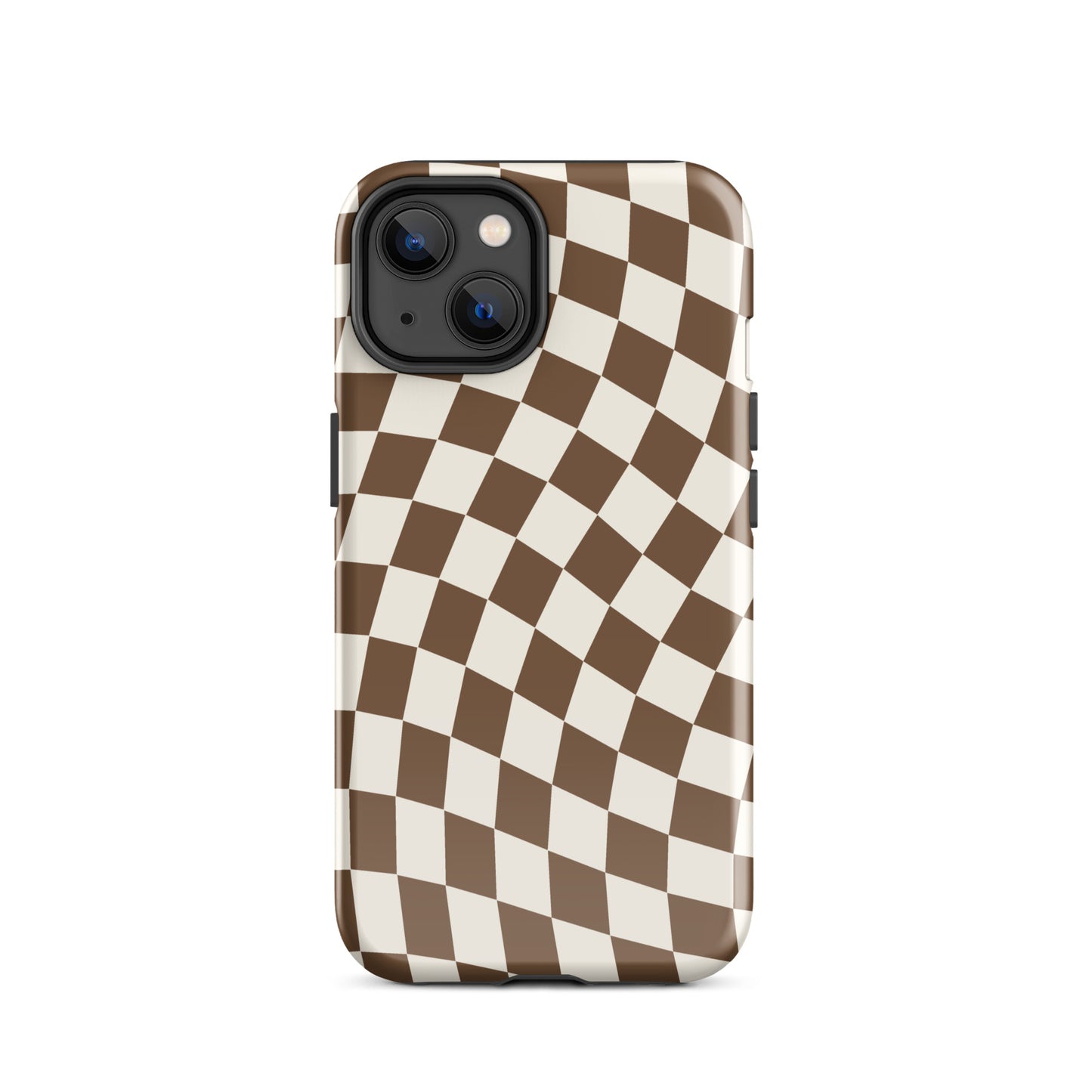 Brown Wavy Checkered iPhone Case iPhone 14 Glossy