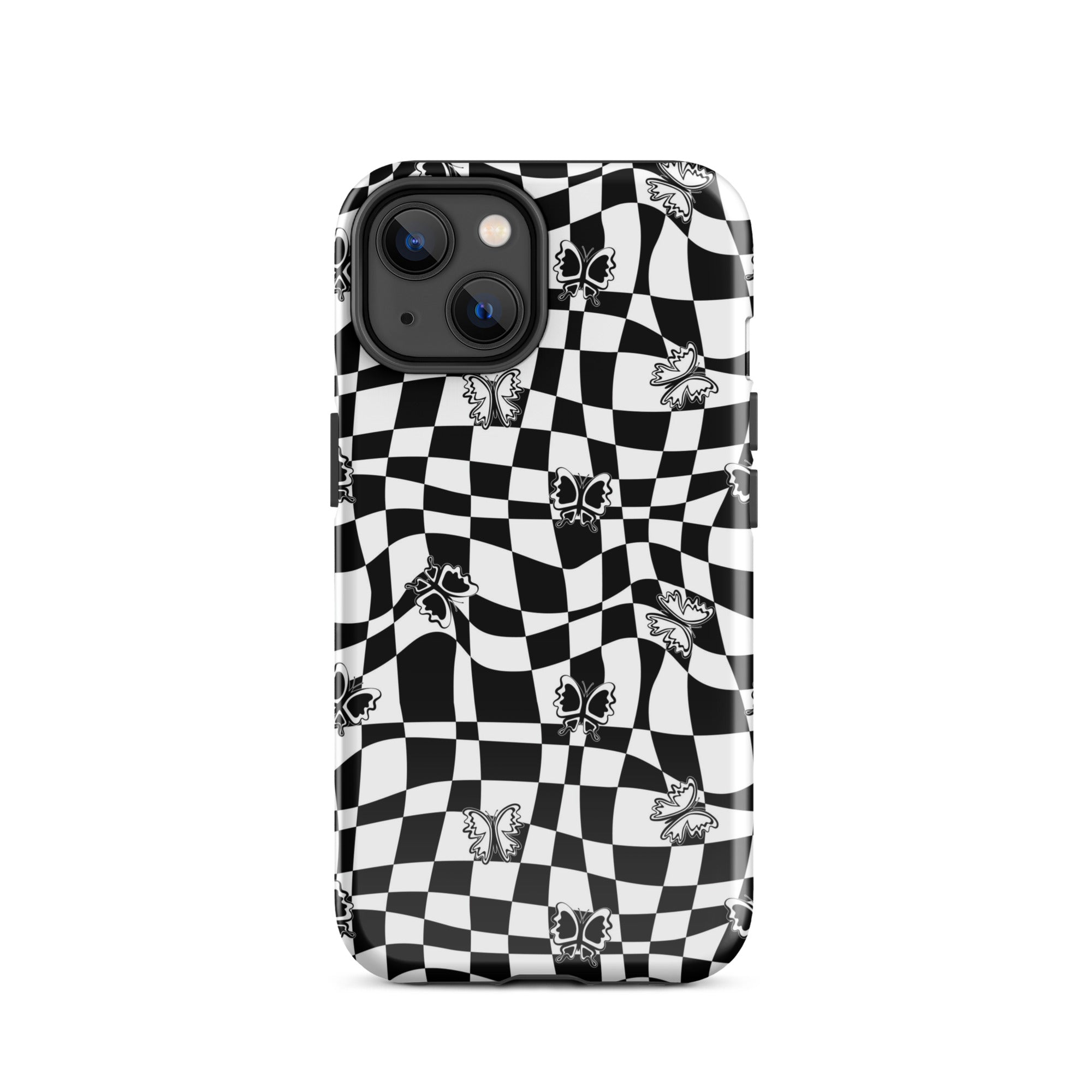 Butterfly Wavy Checkered iPhone Case iPhone 14 Glossy