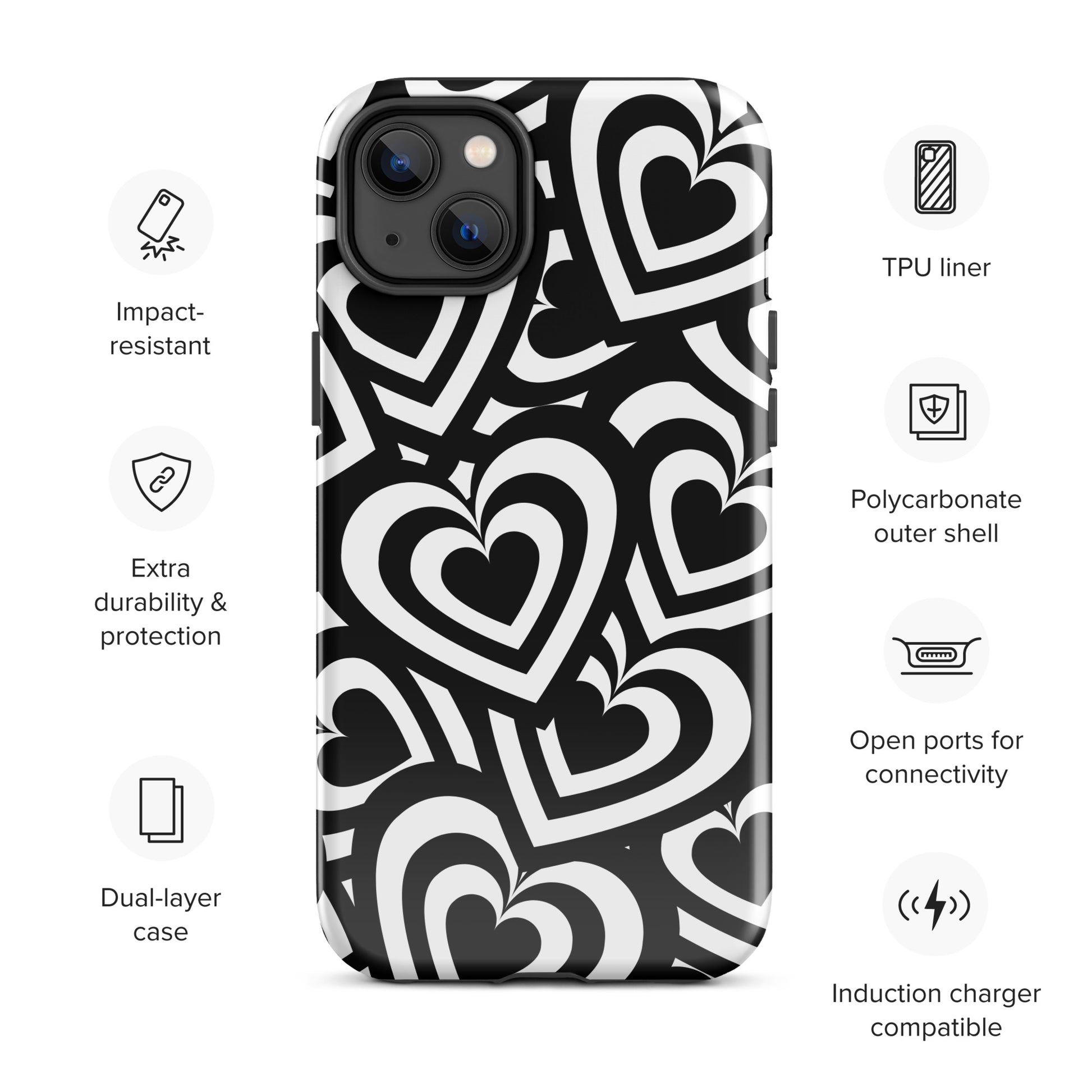 Black & White Hearts iPhone Case